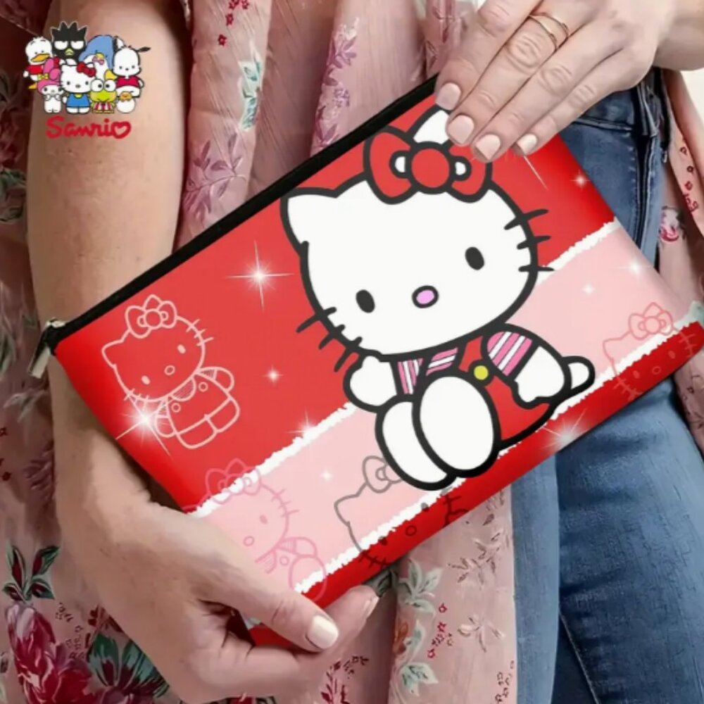 Hello Kitty Red Faux Sparkle Makeup Pencil Bag Sanrio NWT